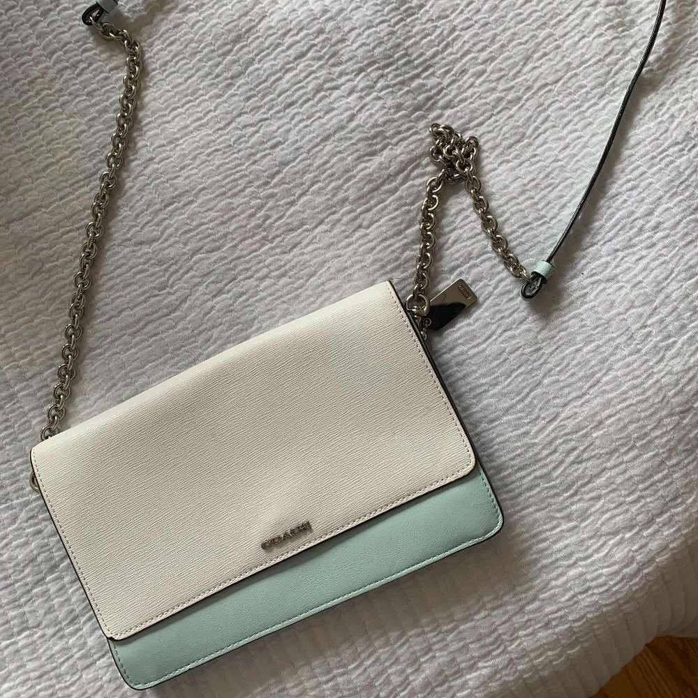 Coach Clutch purse in excellent condition - white & baby blue,